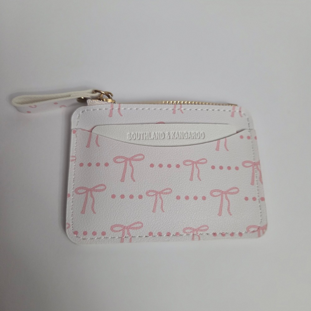 Southland & Kangaroo White Pink Bow Polka Dot Card Holder Zipper Coin Purse